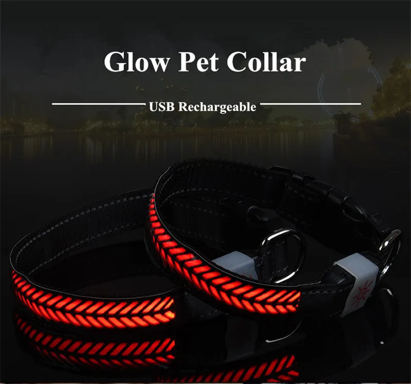 Светящийся мигающий ошейник для собак и кошек светоотражающий светящийся