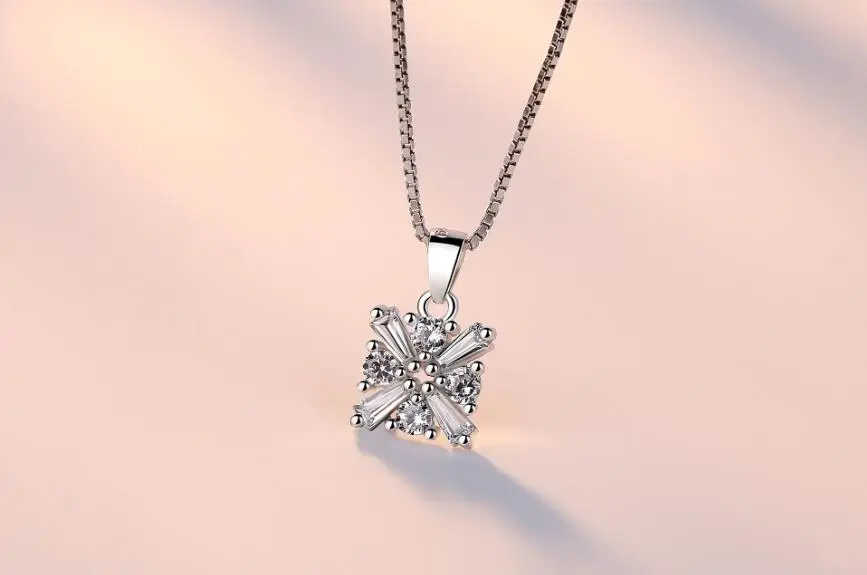 Anenjery 925 пробы Серебряное ожерелье AAA CZ цирконий ледяное ожерелье с подвесками-кубиками для женщин цепочка ожерелье-Колье чокер S-N162