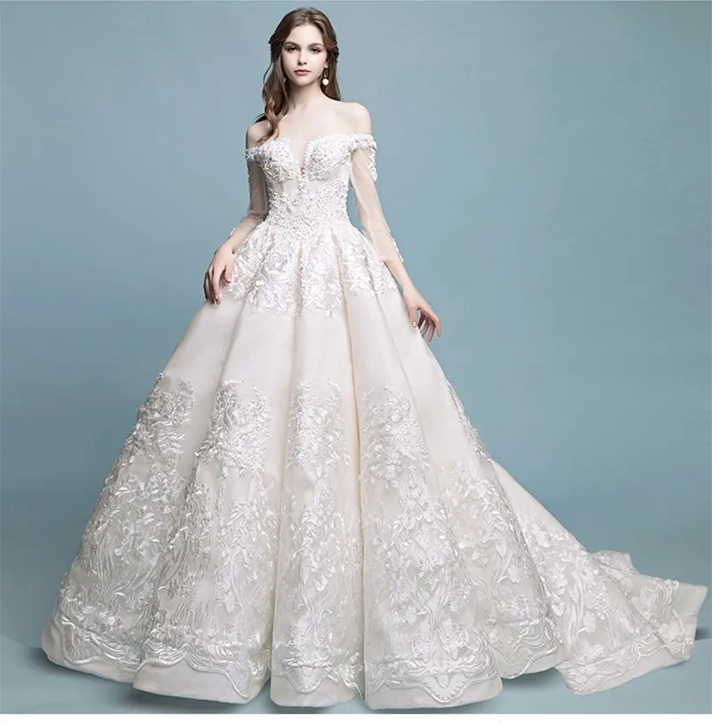 Darlingoddess Robe De Mariage винтажные Роскошные кружевные свадебные платья бальное платье с длинными рукавами элегантные свадебные платья Реальные фотографии