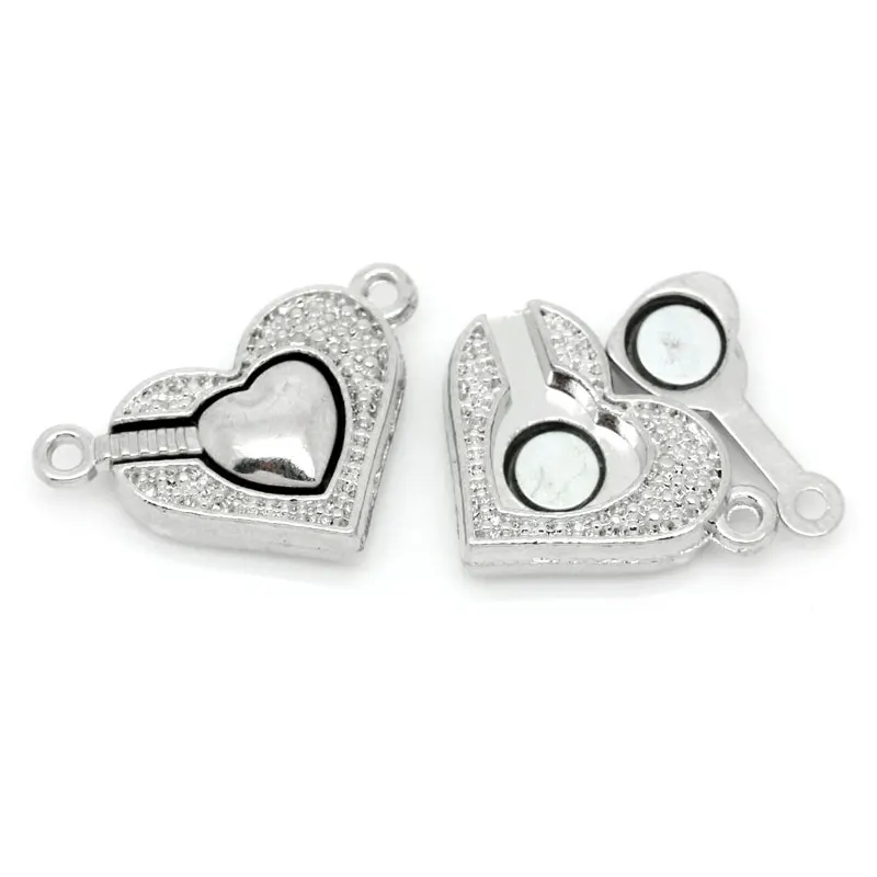 Магнитные застежки для ювелирных изделий 5 шт. сердечки серебристого цвета 25x16