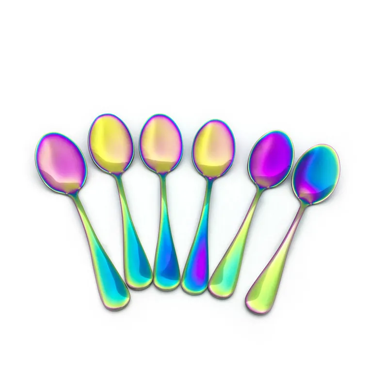 

Stainless Steel Teaspoon Rainbow Coffee Spoons Dessert Fruit Scoop Tea spoon set Colorful Wedding Cutlery Dinnerware 4-12pcs