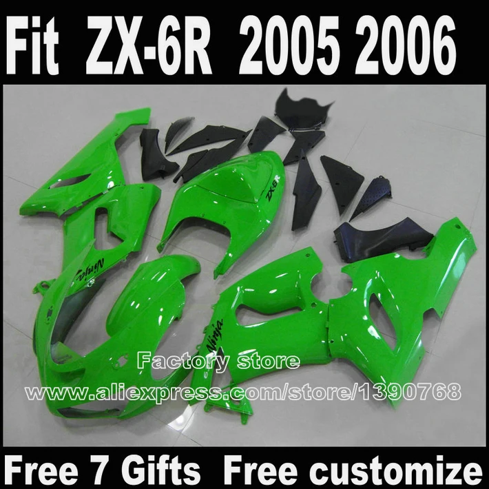Мотоцикл обтекатель комплект для Kawasaki ZX 6R Обтекатели 2005 2006 цвета: зеленый черный