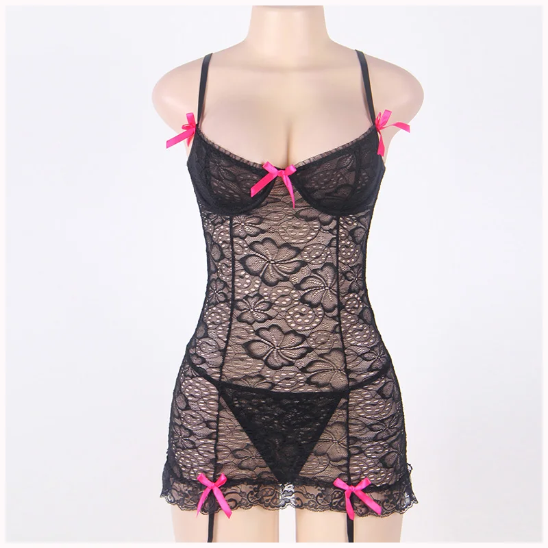 Прозрачный бантик Babydoll Sleepwear Холтер сексуальное женское белье плюс размер