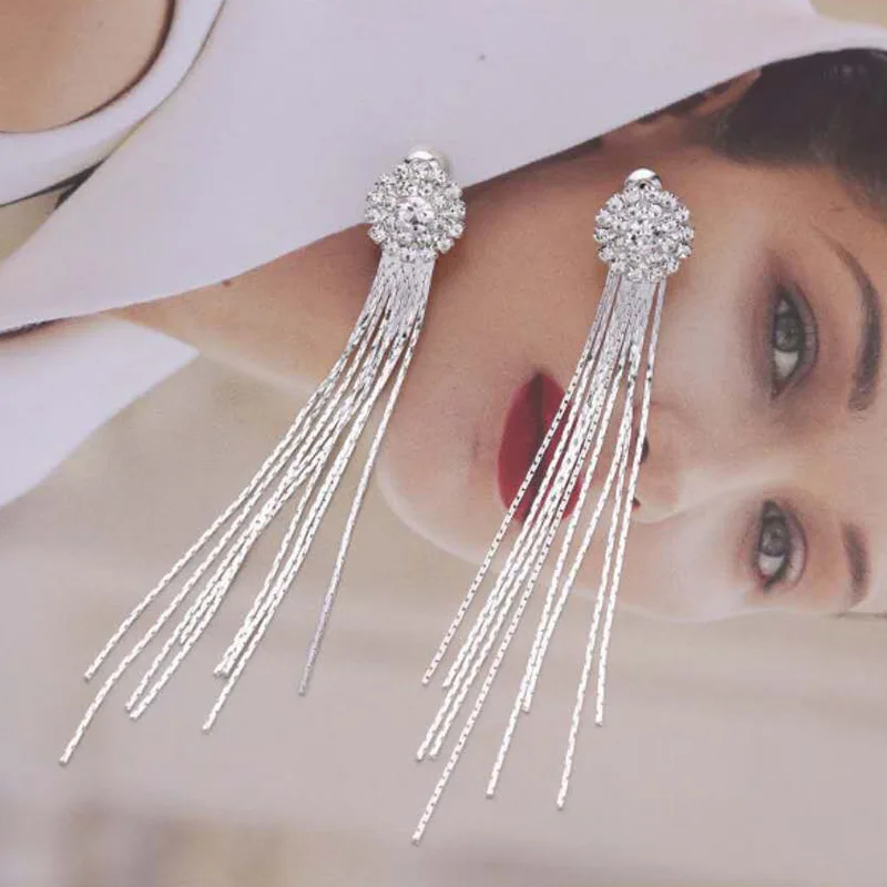 M MISM Long Drop Tassel Earrings Shining Korean Style Women Jewelry Classic Crystal Pendientes Elegant Silver Aretes De Mujer | Украшения и