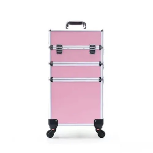 Pink 3 layers KLQDZMS Высокое качество для женщин профессиональный макияж кейс на колесиках чемодан для косметики большой емкости чемодан на колесиках - Цвет: Pink 3 layers