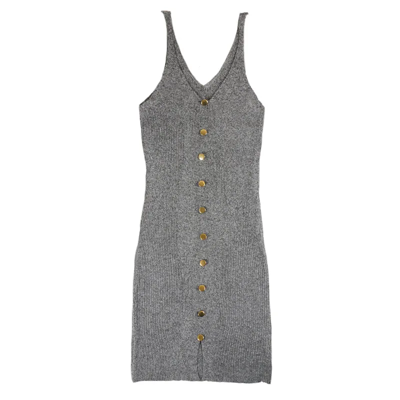 Женское трикотажное платье на бретельках длинное облегающее с v образным вырезом