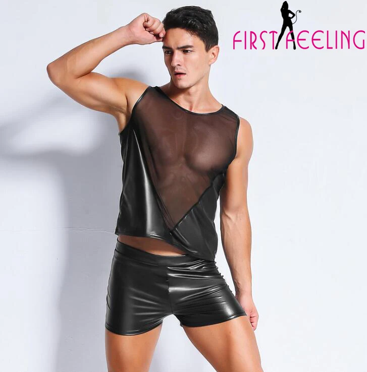 Новинка 2 стиля один наряд мужской модный черный кожаный сетчатый боди
