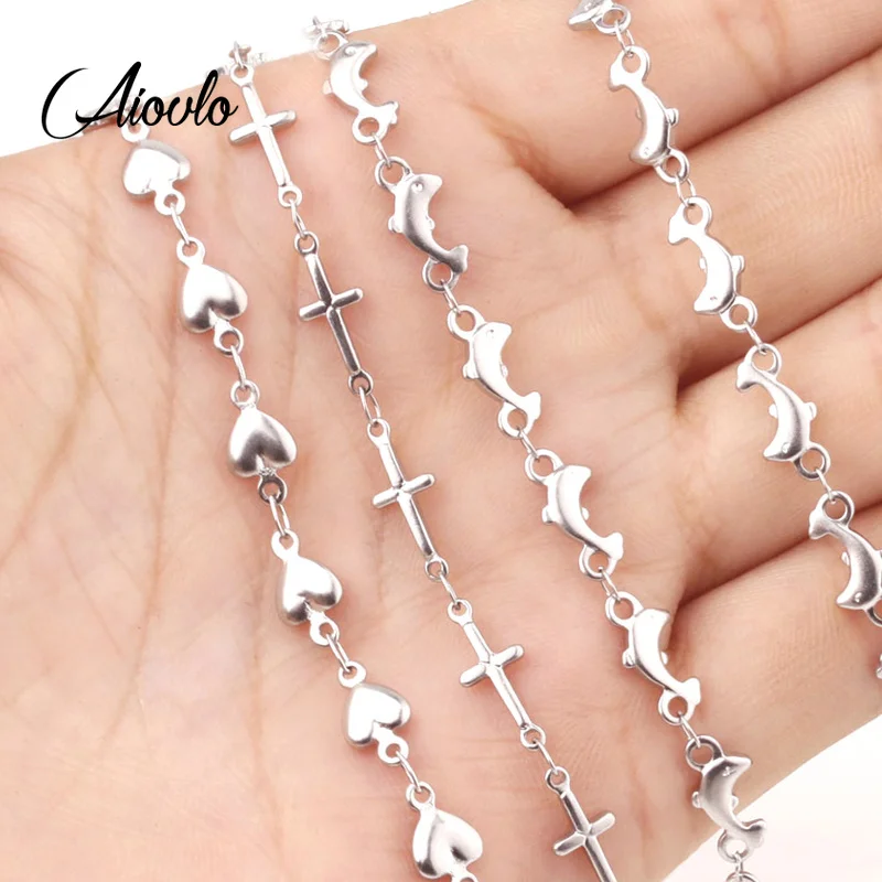 

Aiovlo 50cm Stainless Steel Dolphin Heart Connection Chain Accessories for DIY Necklaces Bracelets Jewelry Making Wholesale