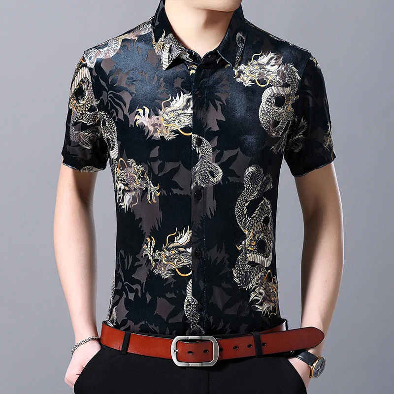 

Chinese Style Men Short-sleeved Shirts Classic Openwork Fabric Men Casual Shirt 2019 New Men Stage Shirt Comfortable Breathable