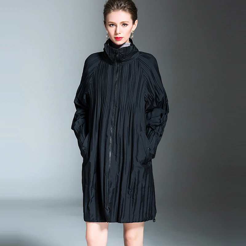 Changpleat осень зима женская верхняя одежда Тренч Мода Miyak Плиссированные Свободные Большие размеры длинный рукав водолазка длинные пальто C9