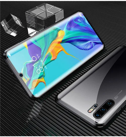 Черный 360 Полный Магнитный чехол для телефона huawei P30 Pro mate 30 mate 20X P20 двойной стеклянный металлический бампер Honor Note 10 9X V10 V9 8X чехол - Цвет: Черный
