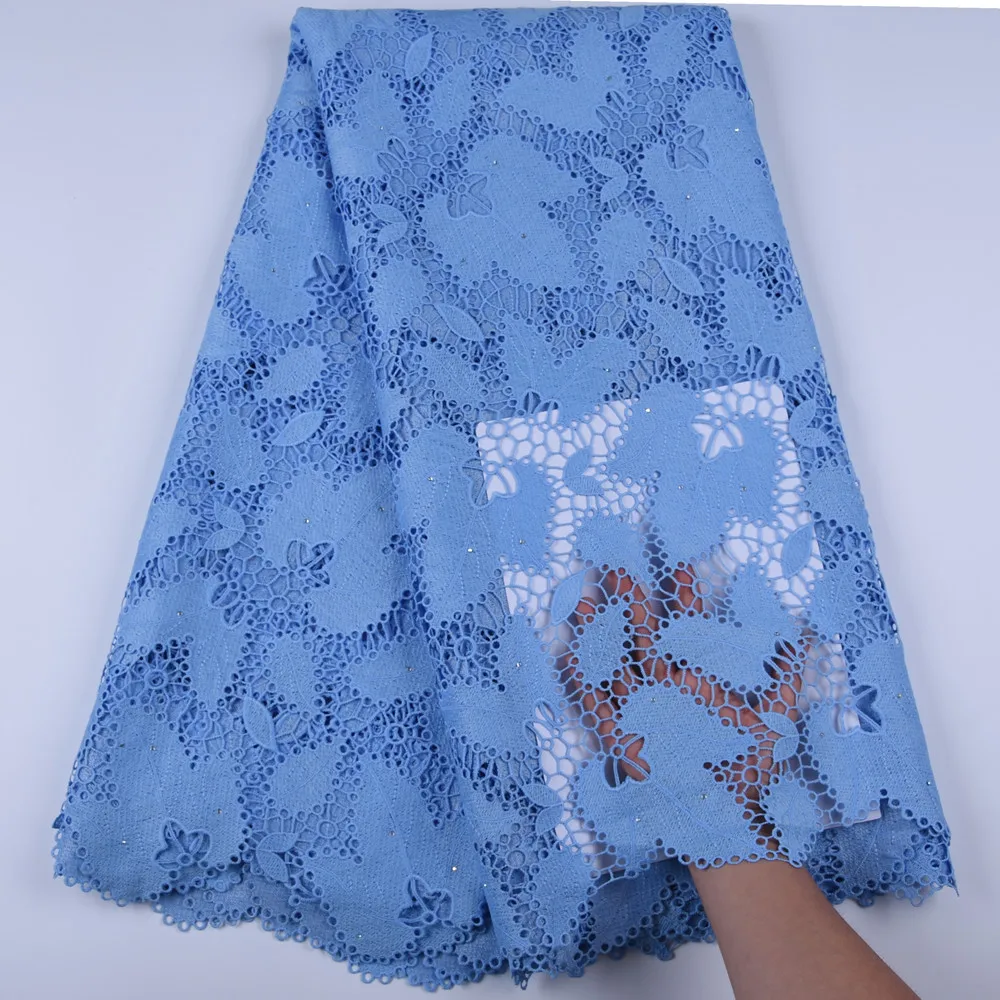 

African Cotton Cord Lace Fabric Royal Sky Blue Guipure Lace Fabric High Quality Nigerian Cord Lace Fabric For Wedding Dress