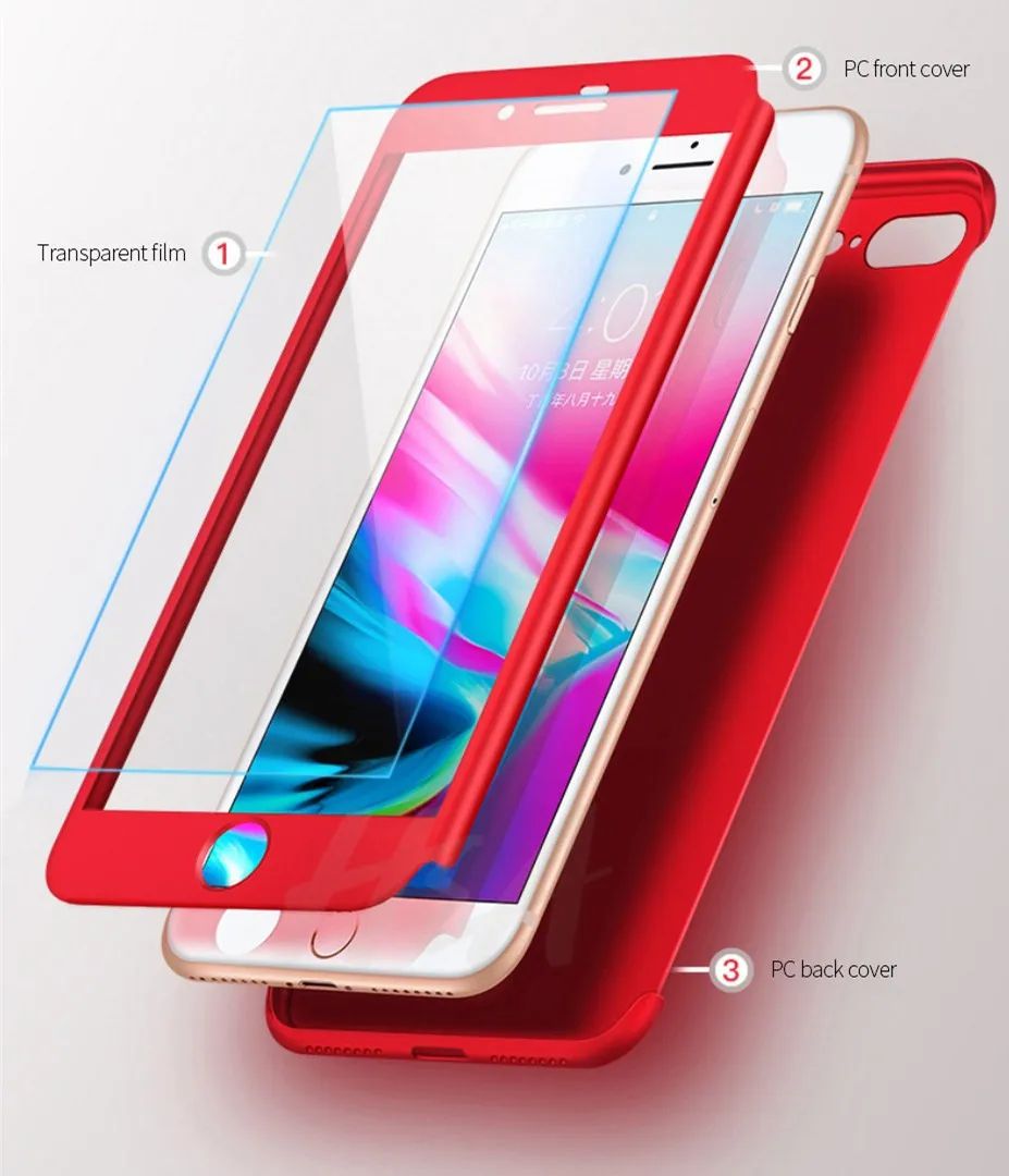 360 чехол с полной защитой для iPhone X Xs Xr max 5 5S se 6 7 8 plus Роскошный тонкий жесткий PC