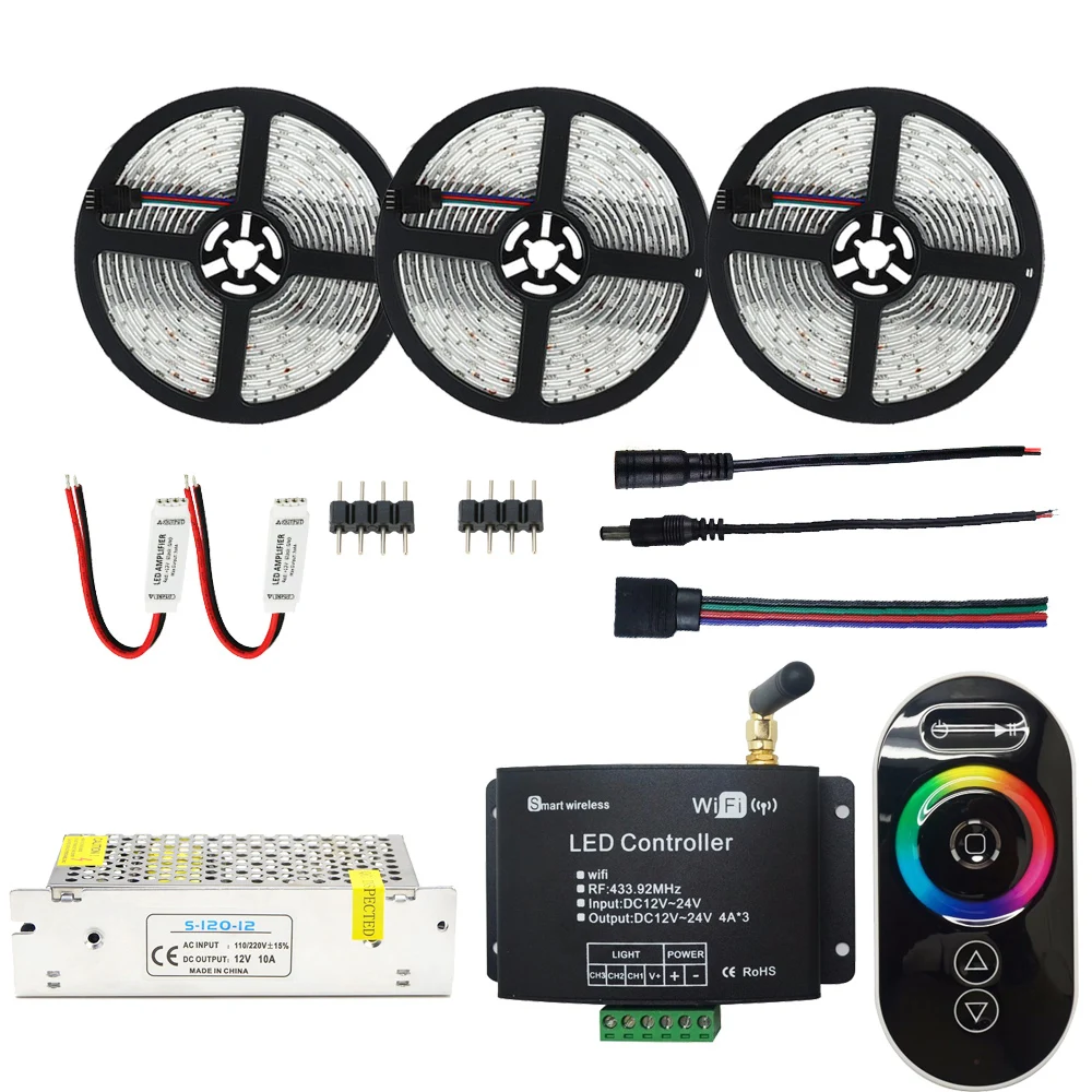 Wifi Светодиодная лента RGB водонепроницаемая лента 5050 25 м 15 м 10 м RF сенсорный пульт RGB светодиодный wifi контроллер усилитель+ 12 В Светодиодный источник питания