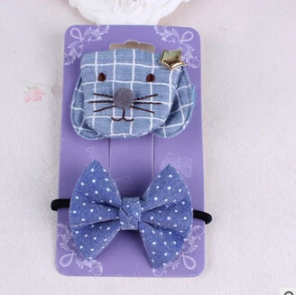 Korean girl hair accessories kids New denim clip set Children's bow ribbon Handmade head ornaments | Детская одежда и обувь