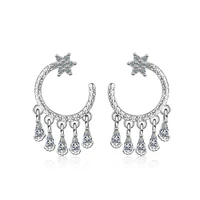 new trendy star zircon droplet tassel earrings for women 925 sterling silver earrings oorbellen pendientes gift