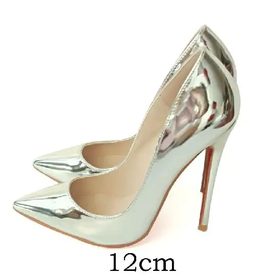 silver 12cm Высококачественные женские туфли-лодочки из натуральной кожи Свадебные Вечерние туфли на высоком тонком каблуке 8 см, 10 см, 12 см большие размеры 34-45 - Цвет: silver 12cm