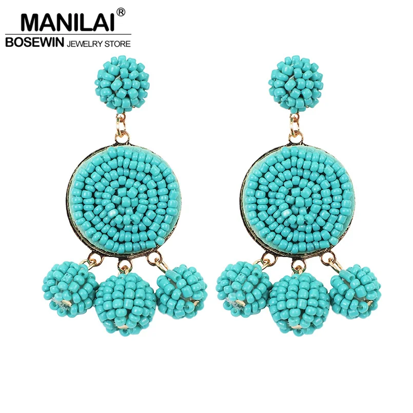 Женские серьги подвески MANILAI Boho из полимерных бусин круглые ручной работы