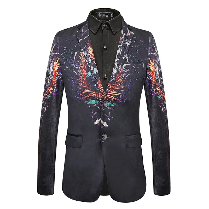 

YUSHU Black 2019 Mens Fashion Print Blazer Wedding Prom Masculino Blazers Casual Male Slim Fit Suit Jacket Costume