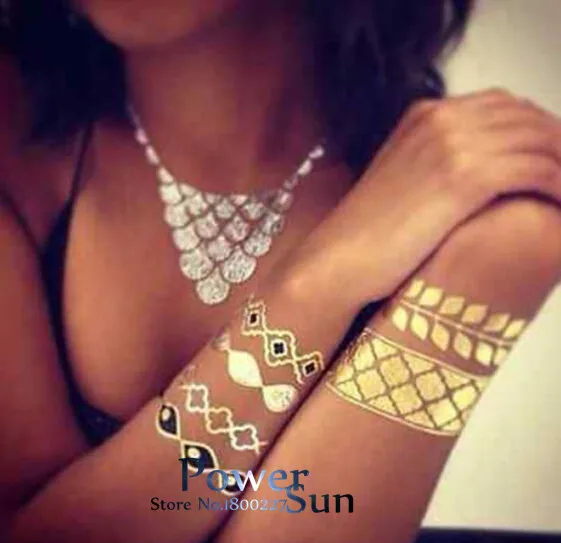 Индийский Орел Дизайн Водонепроницаемый флэш тату золотой металлик временный