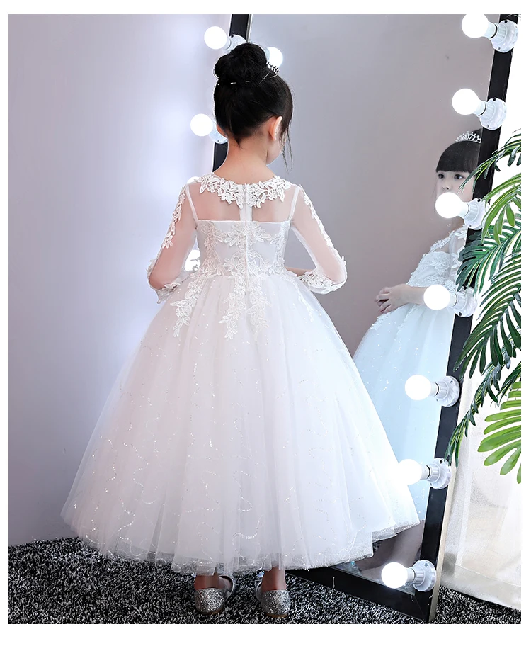Элегантные Детские платья для первого причастия с блестками белое фатиновое