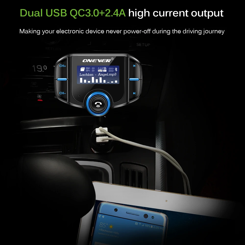 ONEVER Bluetooth fm передатчик MP3 плееры модулятор Автомобильный комплект с qc3.0 Dual USB