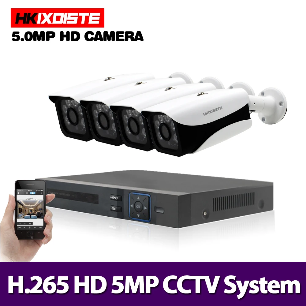HKIXDSTE HD 5MP H.265 видео наблюдение 4 камеры безопасности набор для CCTV Крытый Открытый