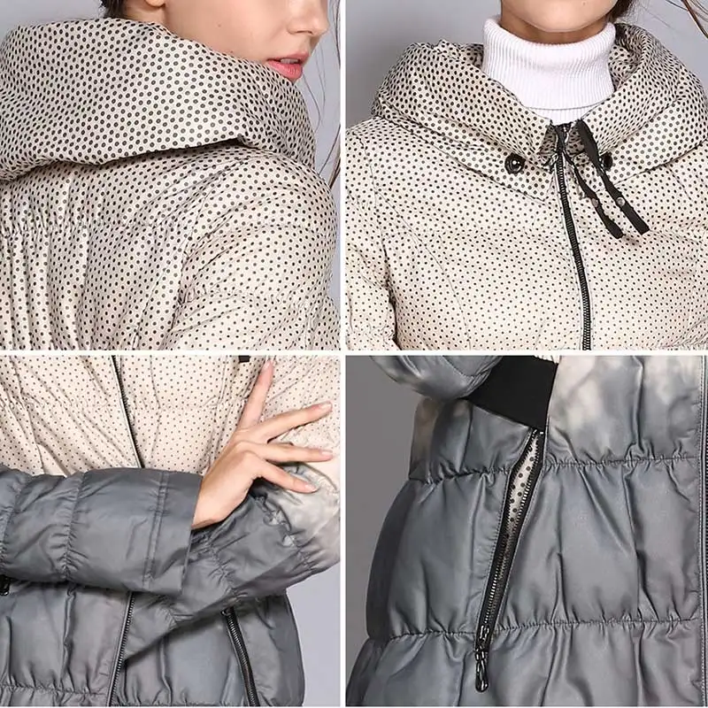 Chaqueta mujer тонкий модный принт контрастная юбка Зимний пуховик для женщин 2018