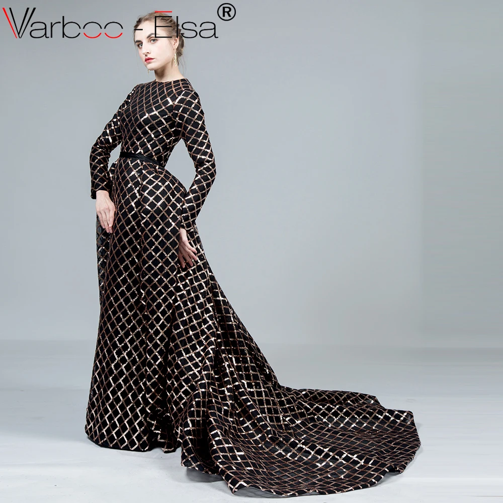 VARBOO_ELSA robe de soiree Черное вечернее платье с длинным рукавом со съемным шлейфом