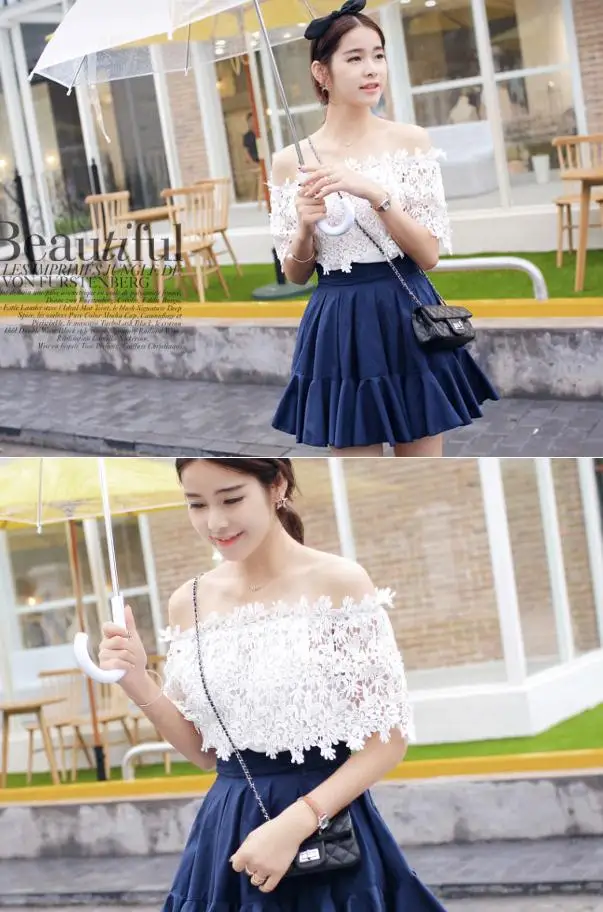 Новинка 2017 летняя модная кружевная блузка с открытыми плечами цветочным