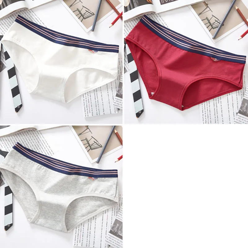 White Gray Wine red 3 шт., хлопковые трусы, нижнее белье, трусики для женщин, низкая талия, высокое качество, модные удобные повседневные сексуальные трусики - Цвет: White Gray Wine red