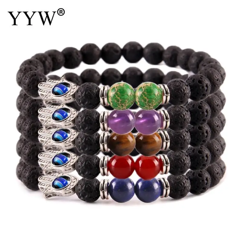 2021 из натуральных камней черного Лава бусины браслет для мужчин цинковый сплав
