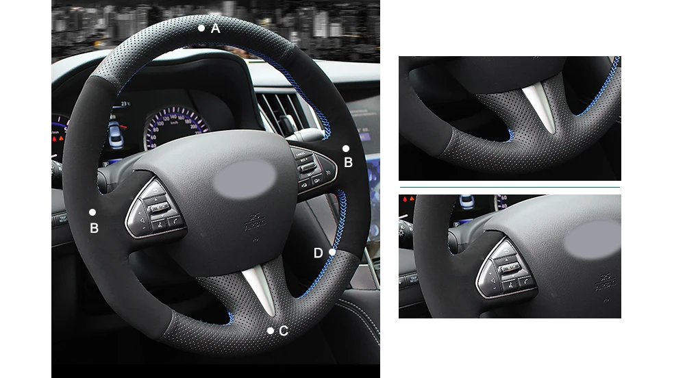 MEWANT Black Genuine Leather Hand Sew Car Steering Wheel Cover for Infiniti Q50 QX50