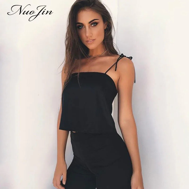 NuoJin/укороченный топ со шнуровкой Женский Атласный с открытыми плечами Camis черная