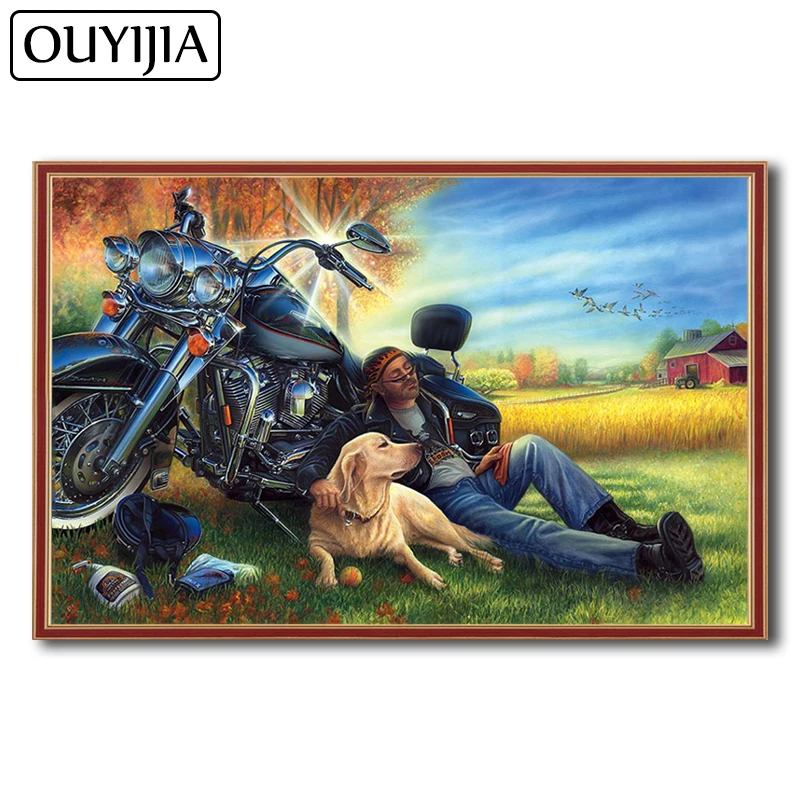 OUYIJIA 5D DIY Алмазная мультяшная собака украшение человек Рисунок для мотоцикла Стразы для вышивки мозаика крестиком