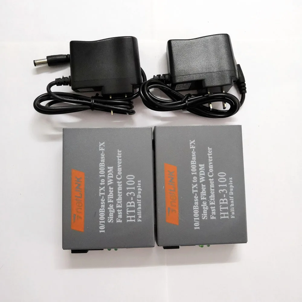 1 пара Netlink HTB 3100AB оптического волокна RJ45 Ethernet Media Converter SC Single Mode Fiber Transceiver и