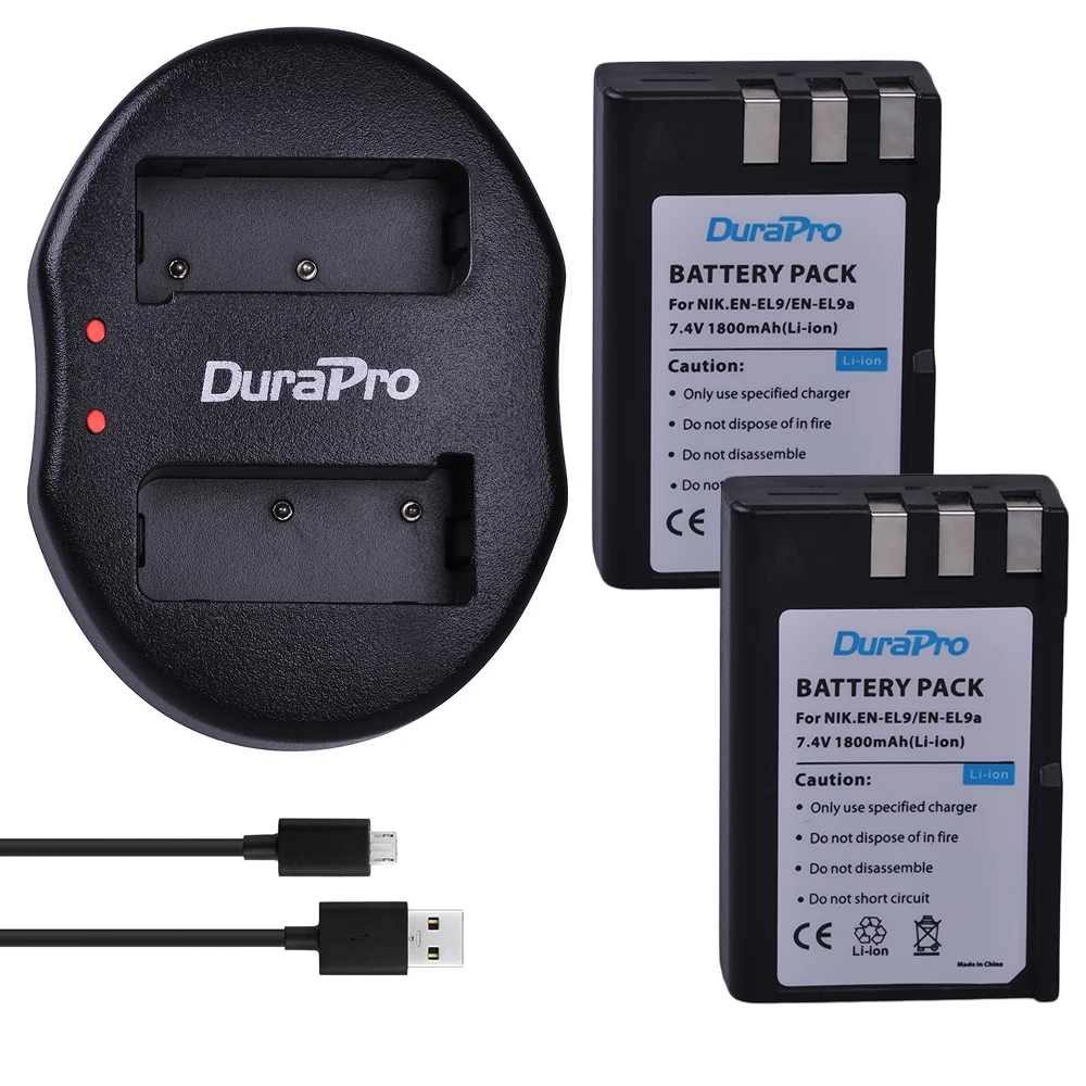 DuraPro 2 шт 1800mAh EN EL9 ENEL9 аккумуляторная батарея для камеры + USB двойное зарядное