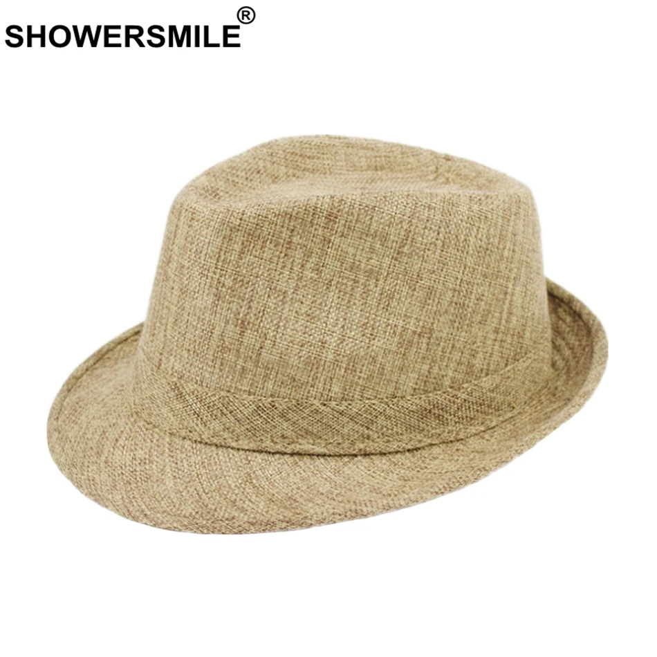 SHOWERSMILE Мужские фетровые шляпы Классическая однотонная льняная джазовая кепка мужская хаки бренд британский стиль весна лето Обычная уличная пляжная шляпа