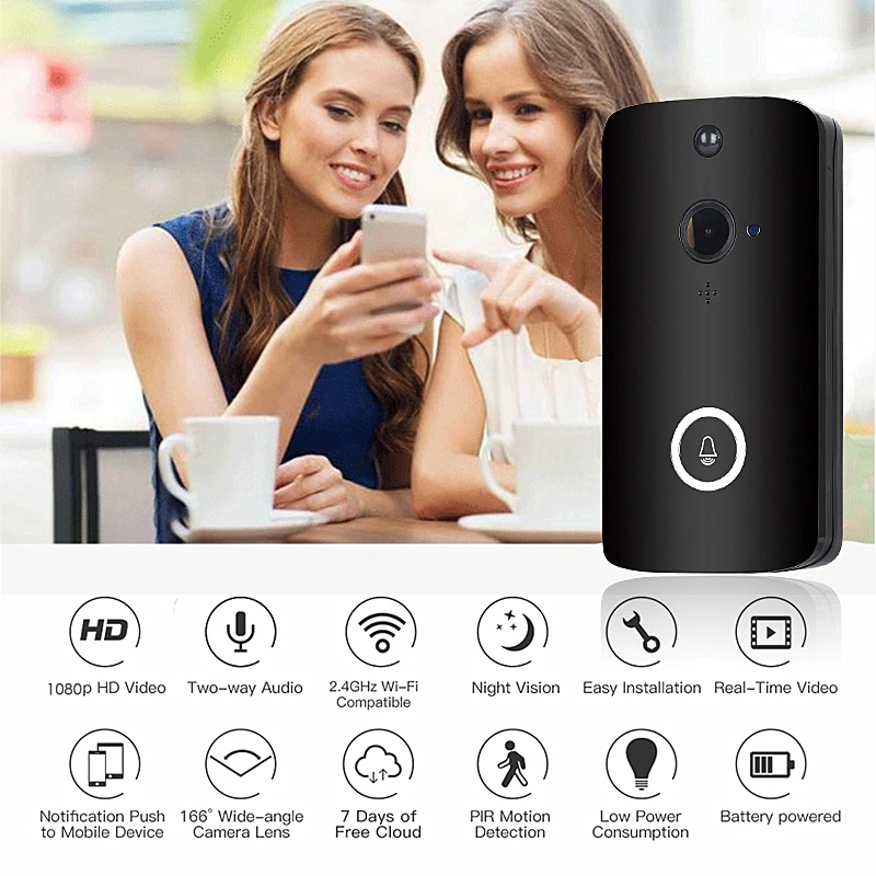FCCWO Full HD 1080P WIFI дверной звонок умный IP беспроводной домофон PIR Обнаружение