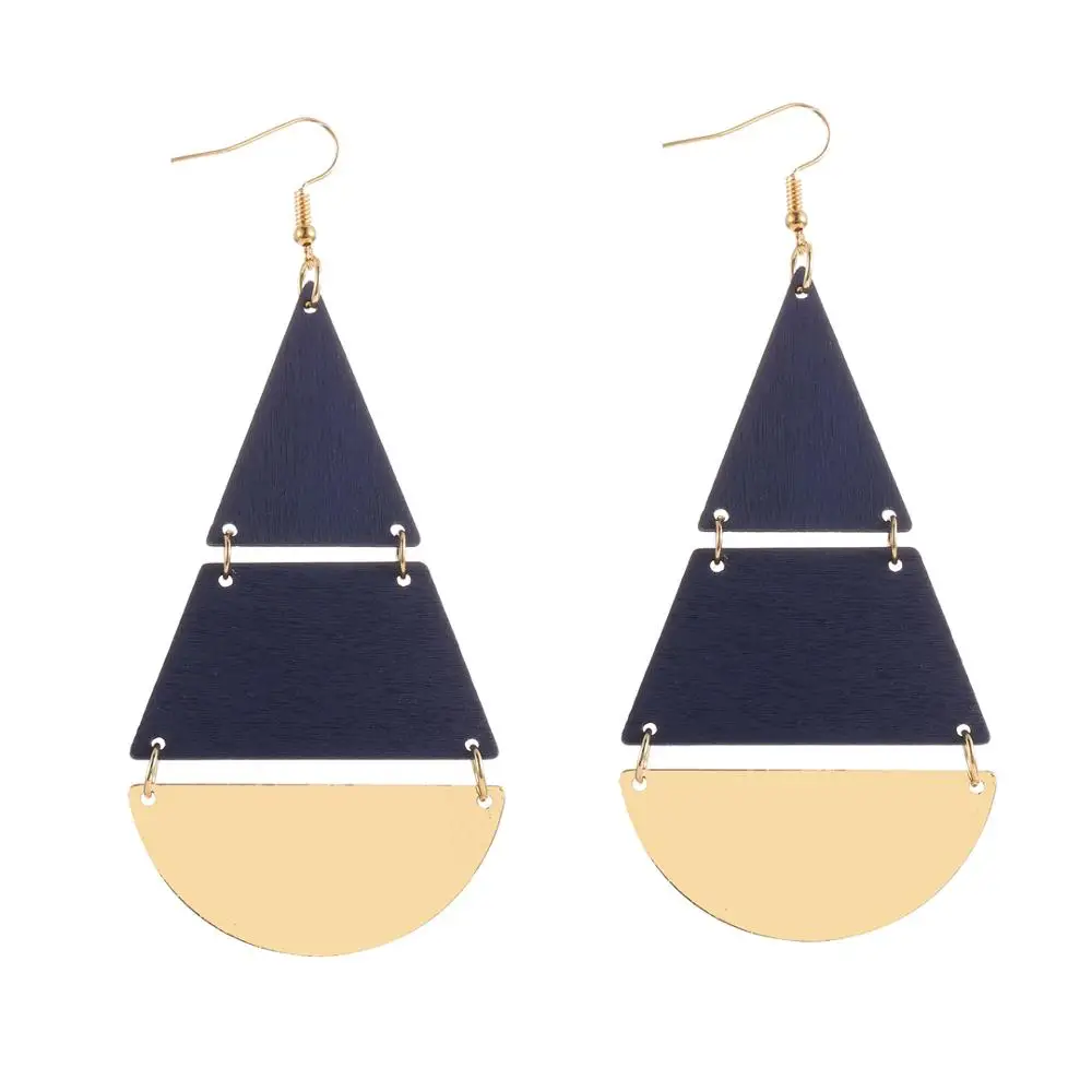 YULUCH 2019 Handmade Yellow Black Wooden With Semicircle Golden Metal Pompom Pom Dangle Earrings For Women Fashion Jewelry | Украшения и