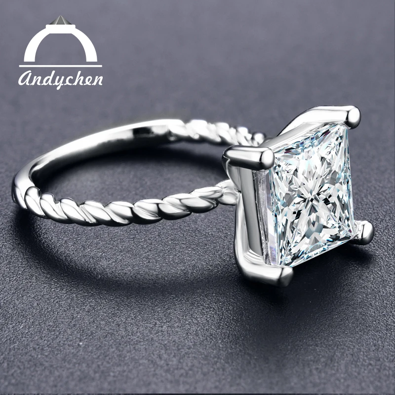 AndyChen белого золота Цвет обручальные кольца квадратный AAA циркон Обручение