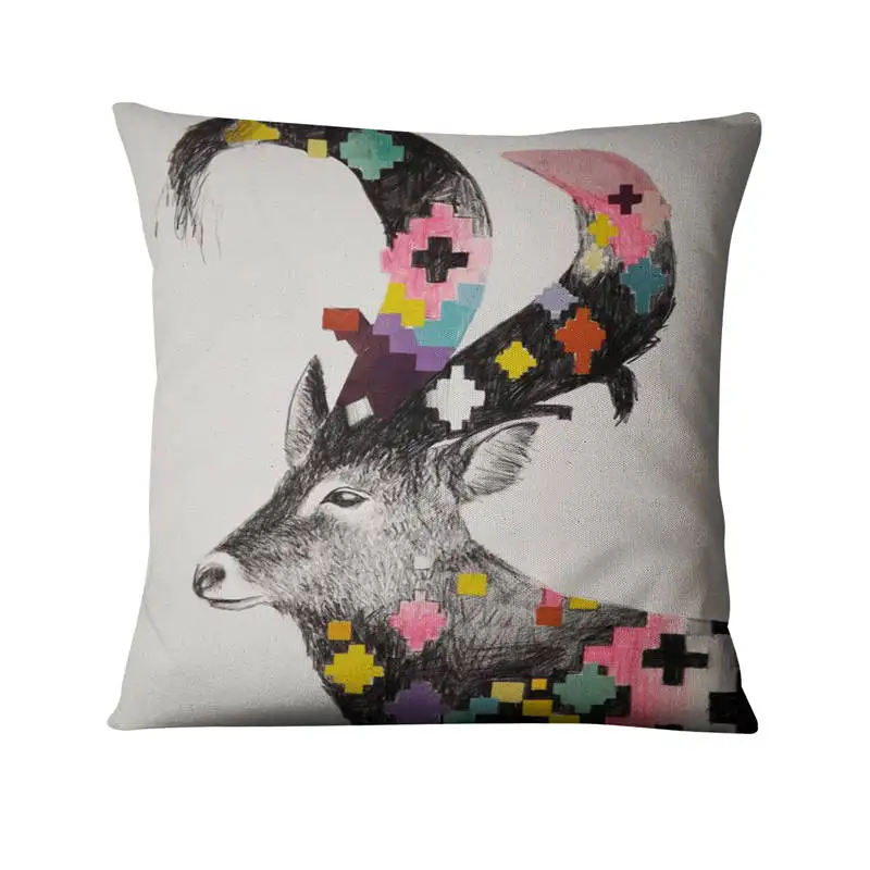 Watercolor Animal Digital Printed Pillowcase Abstract Ethnic Painting Cushion Decorative Pillow Almofadas Decorativas 45*45cm | Дом и сад
