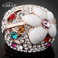 chran gold color sparkling crystal l engagement rings jewelry wholesale enamel flower finger rings for women