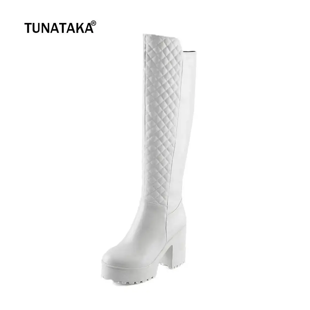 Женские зимние теплые сапоги до колена на меху модные высокие платформе с