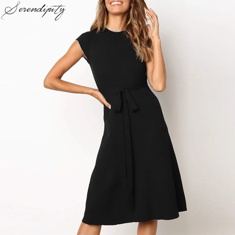 SRDP ТРАПЕЦИЕВИДНОЕ женское вязаное платье-свитер элегантное с коротким рукавом и