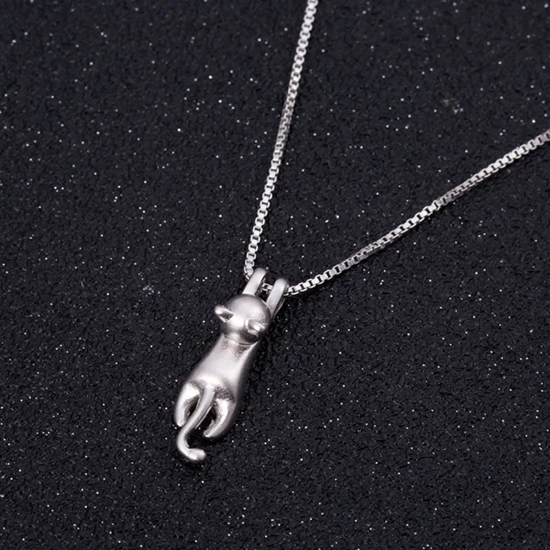 SMJEL New Silver Color Jewelry Choker Hanging Cat Necklace Women Minimalist Animal Kitty Necklaces Pearl Cat Pet Lover Collare
