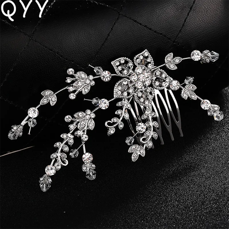 

QYY Fashion Bridal Women's Hairpins Flower Rhinestones Hair Comb Wedding Hair Accessories Clips Hairpieces Jewelry