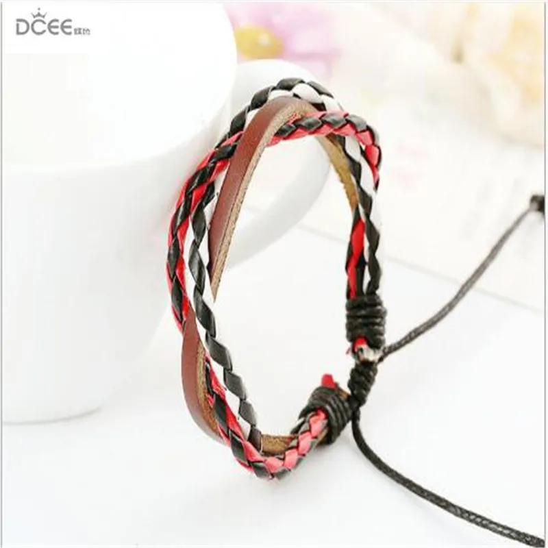 Цветные вязаные браслеты из воловьей кожи с веревкой модные мужские ювелирные