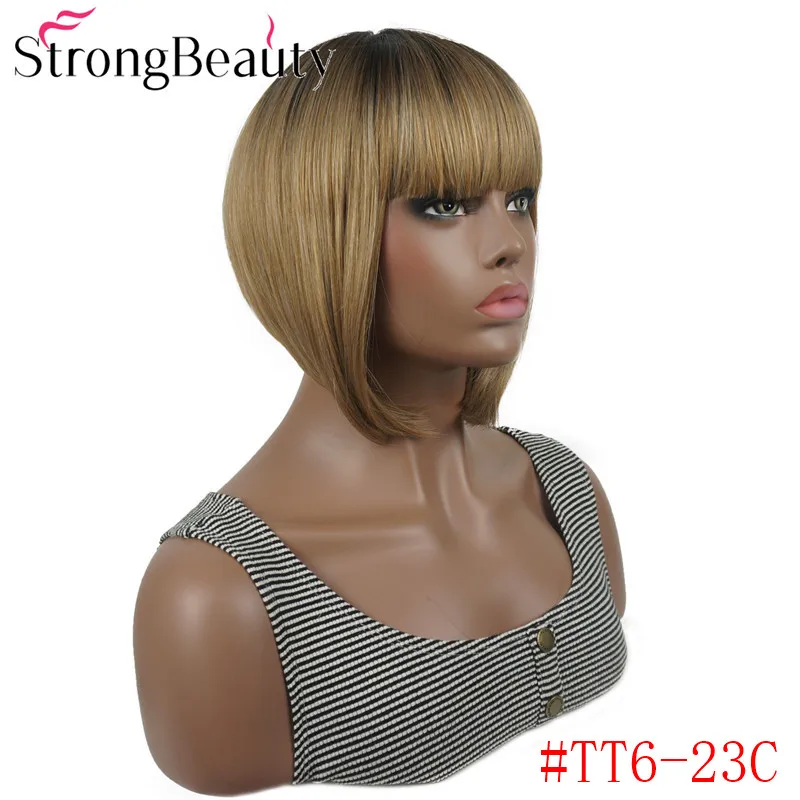 StrongBeauty короткий прямой Боб с аккуратной челкой натуральный синтетический монолитный парик для женщин много цветов