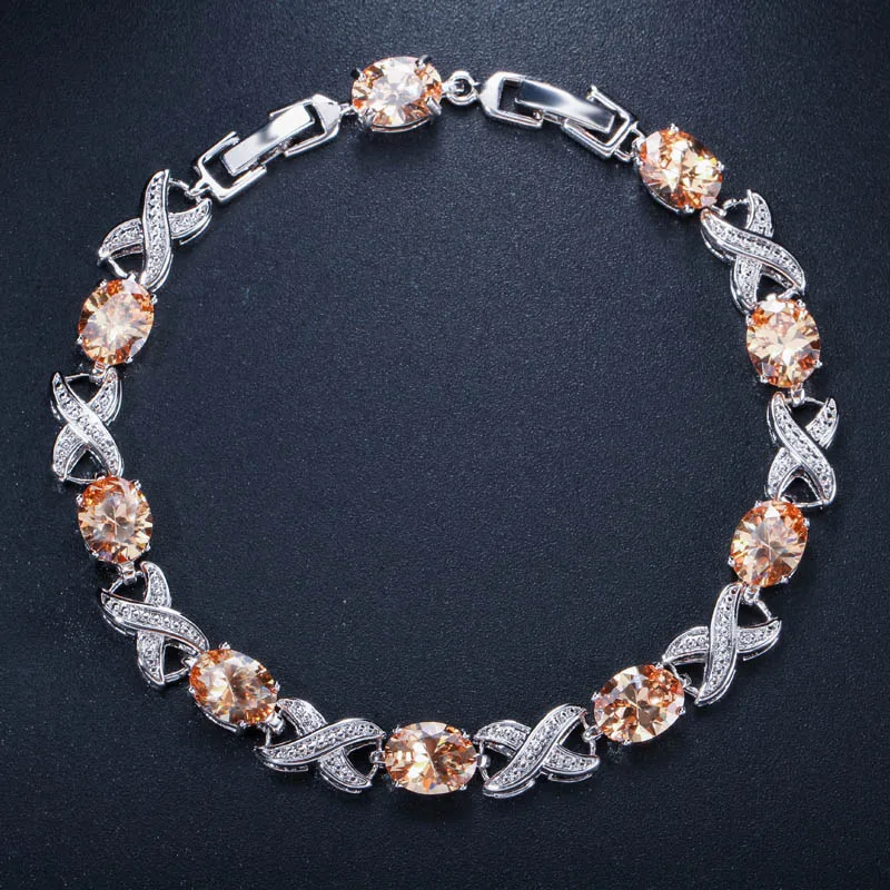 champange CWWZircons Высокое качество Серебряный цвет крест Круглый Кубический Цирконий для женщин звено цепи браслеты для свадьбы свадебные аксессуары CB008 - Окраска металла: champange
